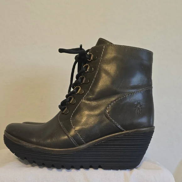 Fly London Black Lace Up Boots - Picture 2 of 16